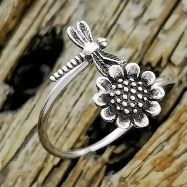 brass antique  silver plated dragonfly adjustable Ring