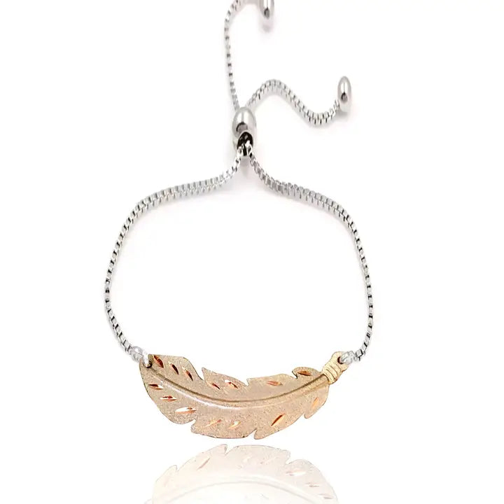 copper feather   bracelet w-slider chain