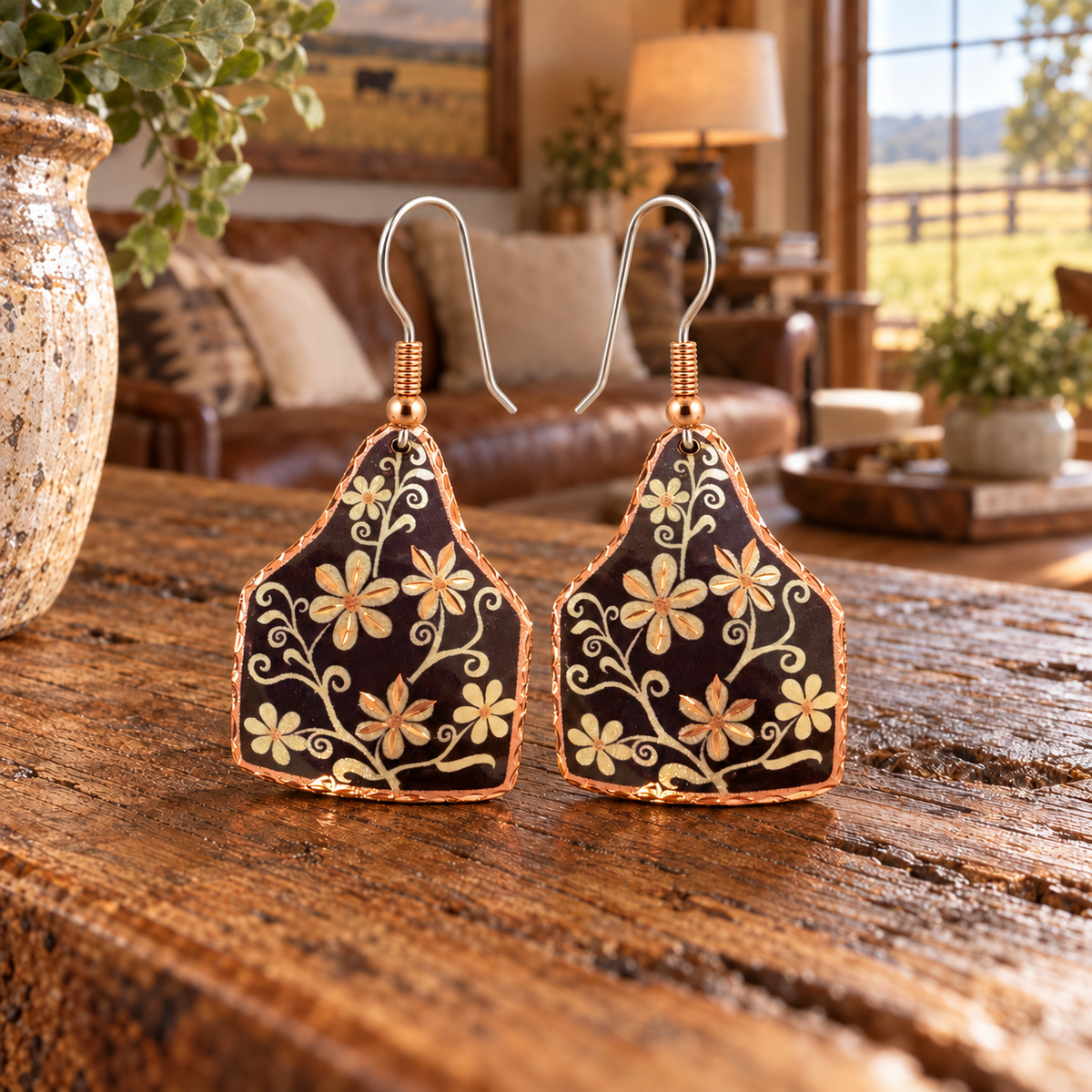 Western cow tag earrings