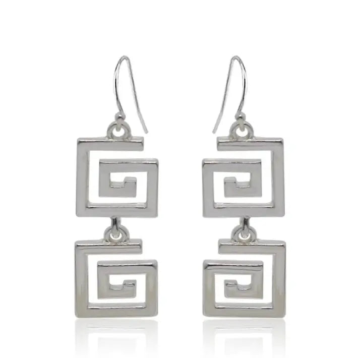 Ancient Greek key sign silver earrings