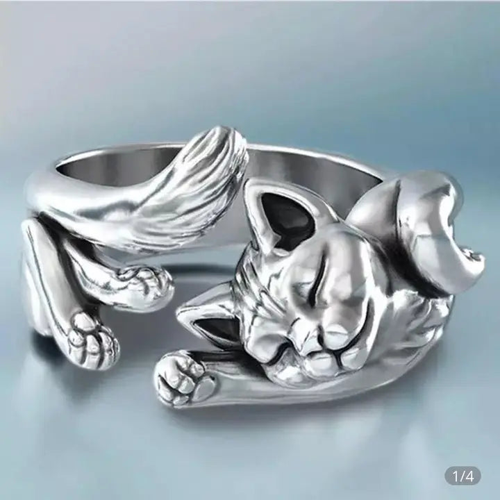 925 silver Plated sleeping cat