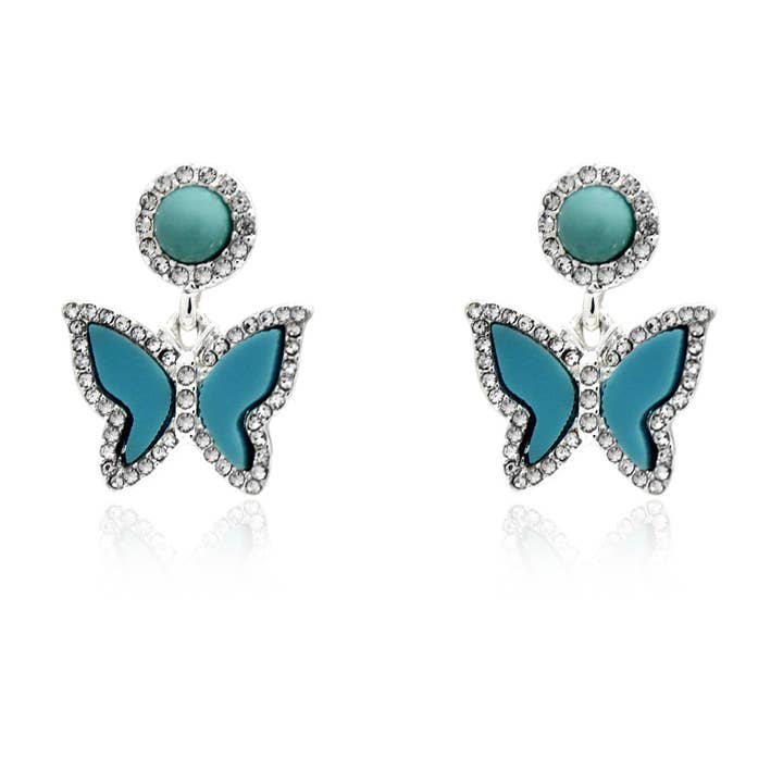 Silver turquoise  stud  Butterfly  Earrings