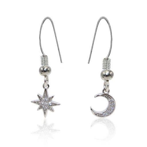 Moon and Star- Earrings w/zirconia stones