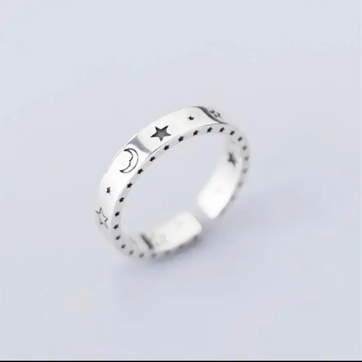 Moon and star sterling silver  adjustable ring