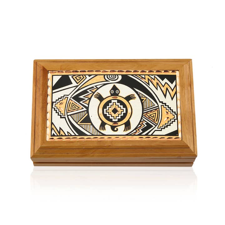 Wooden Box western turtle tribal design