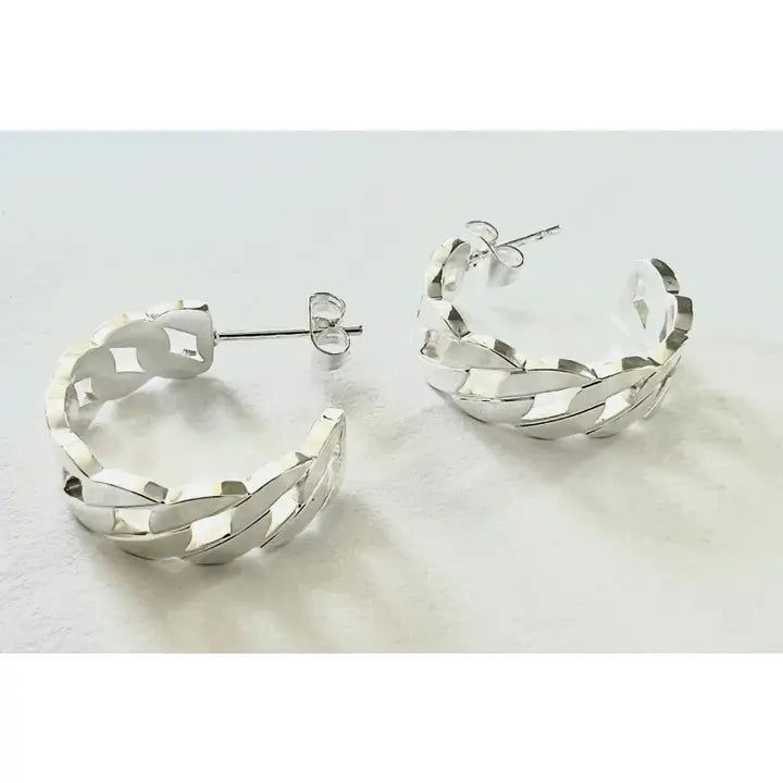 sterling   Cuban chain  design stud Earrings