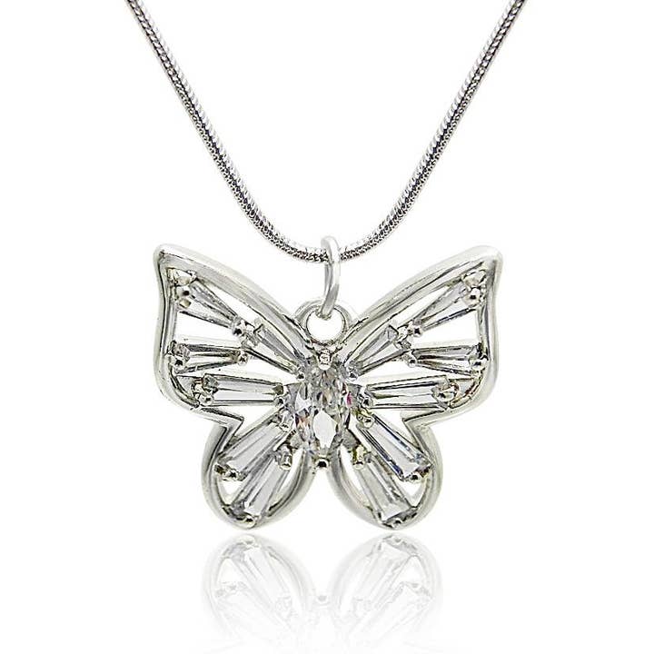 Butterfly Silver  necklace zirconia stones