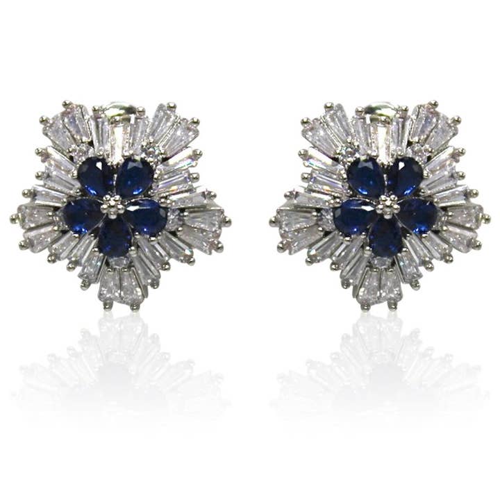 vintage snow flake  Blue zircon   Stud Earrings