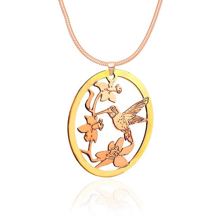 Gold & Copper Hummingbird   Necklace