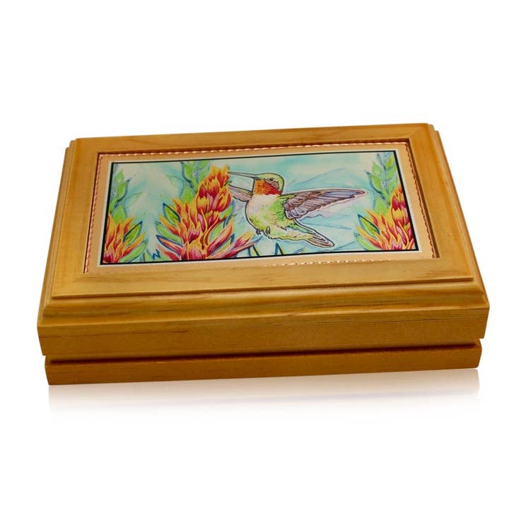 Wooden Box Colorful Hummingbird