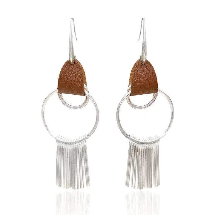 cut out dream catcher silver earrings with leather