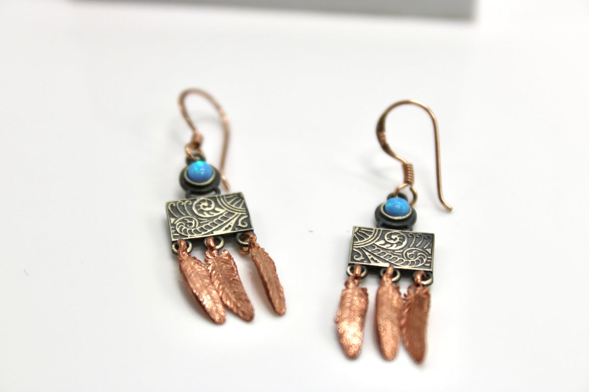 Opal stone sterling silver rose gold boho western earrings