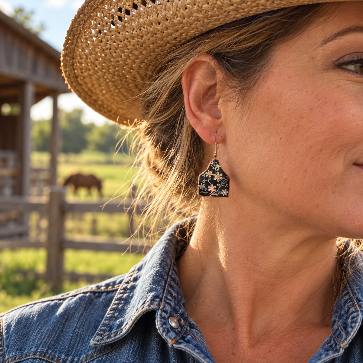 Western cow tag earrings