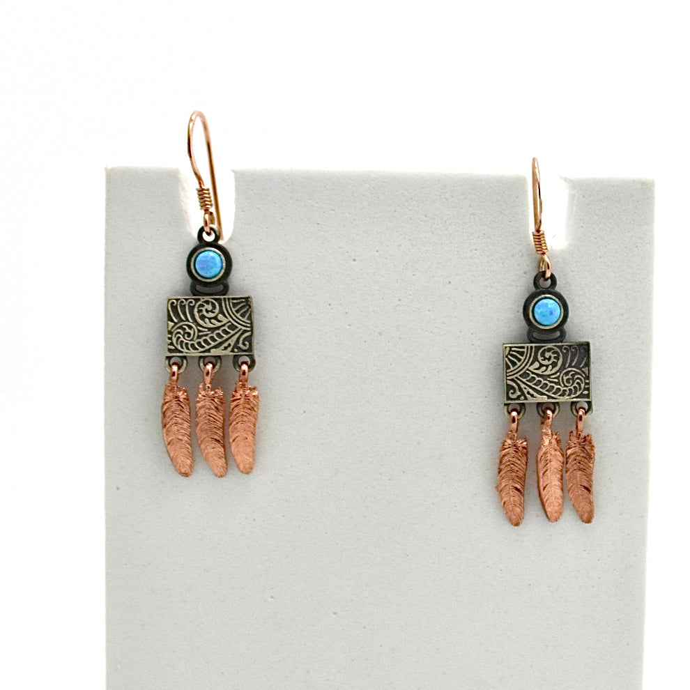 Opal stone sterling silver rose gold boho western earrings