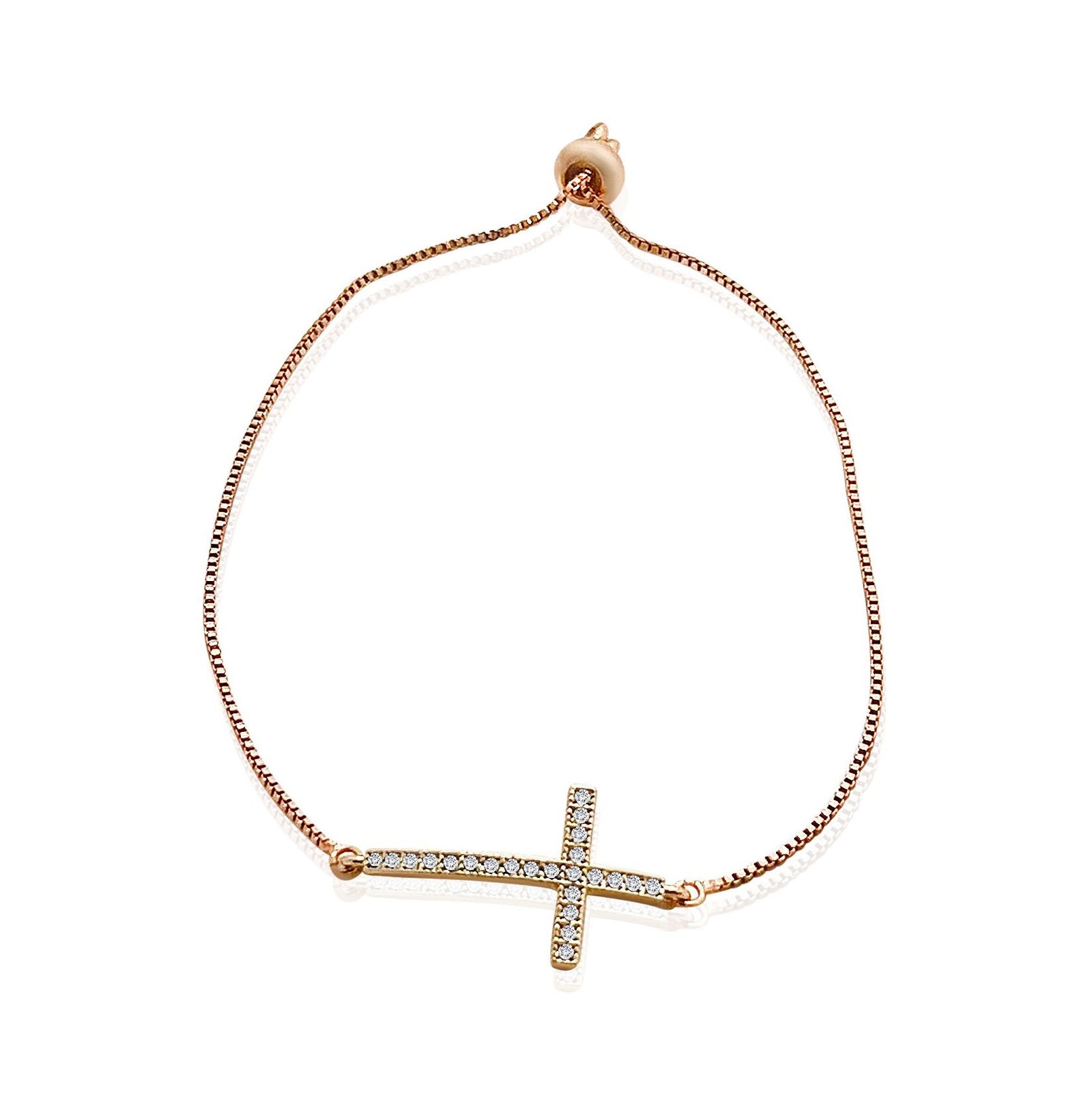 Rose gold Cross Bracelet w/slider chain
