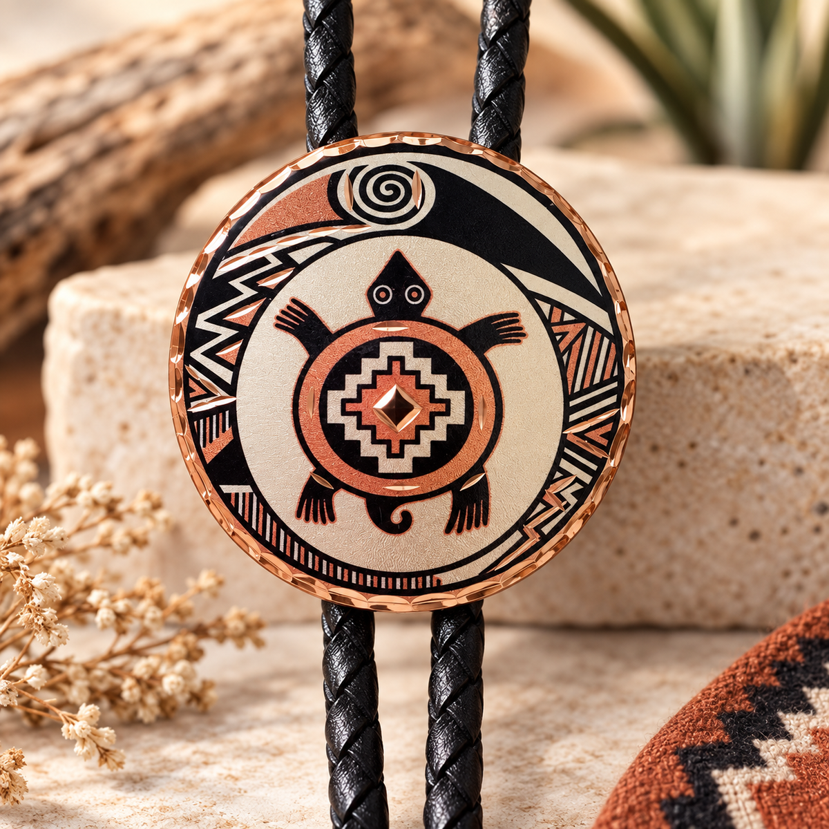 Turtle design western bolo tie