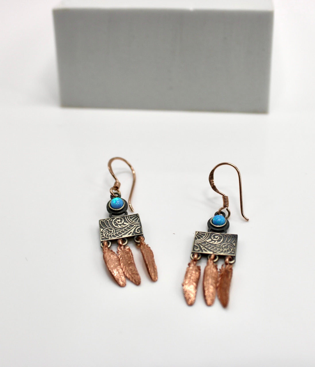 Opal stone sterling silver rose gold boho western earrings