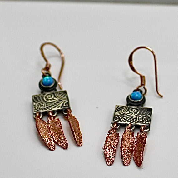 Opal stone sterling silver rose gold boho western earrings