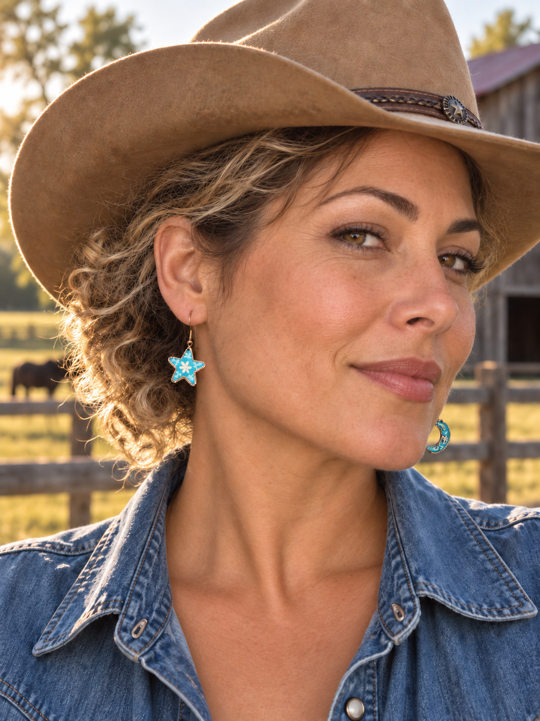blue moon and star earrings