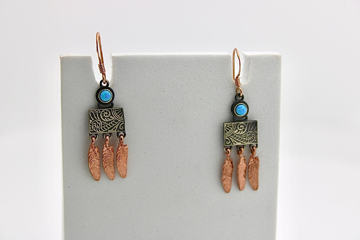 Opal stone sterling silver rose gold boho western earrings
