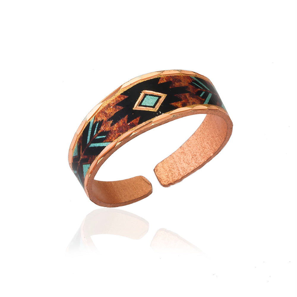 western tribal cowgirl brown and green adjustable ring
