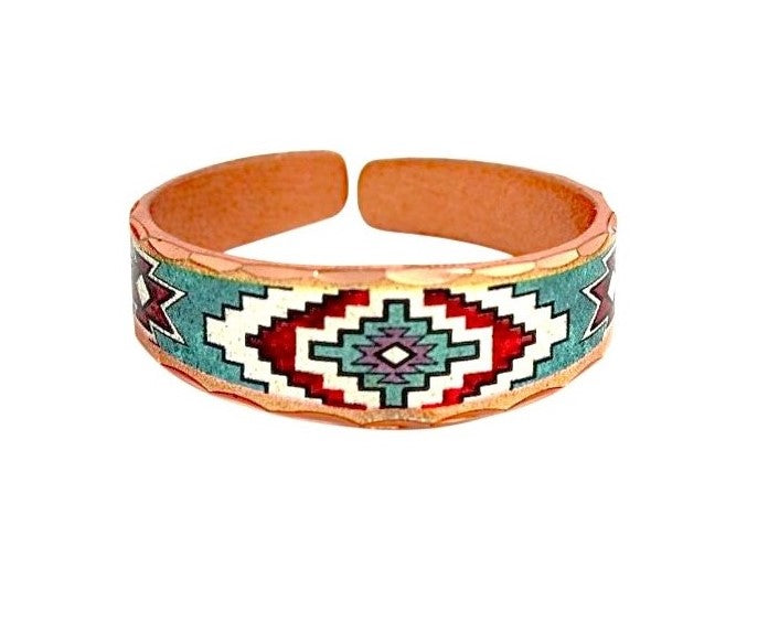 Handmade western cowgirl boho green red silver adjustable ring