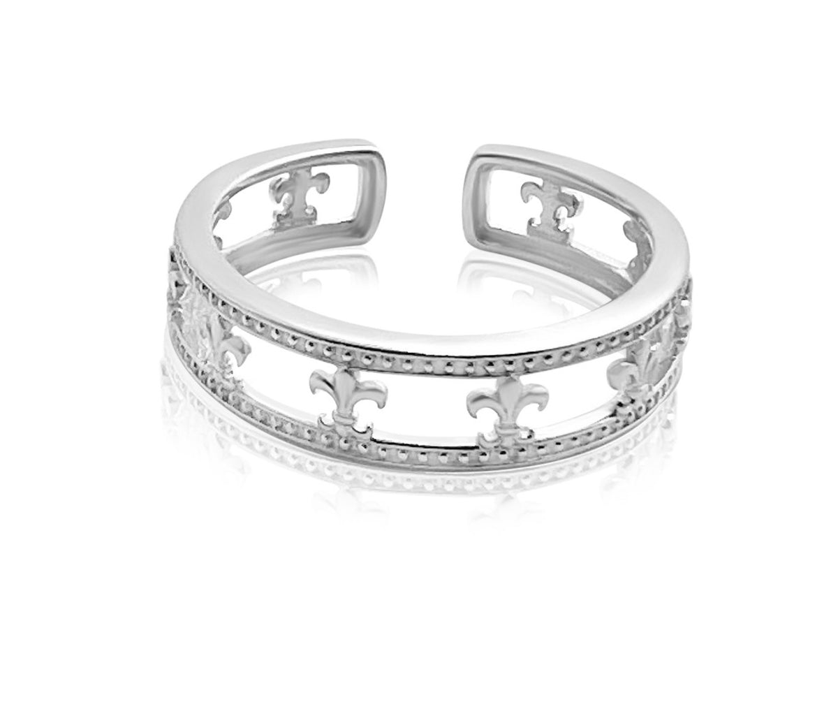 Fleur de lis design adjustable silver ring
