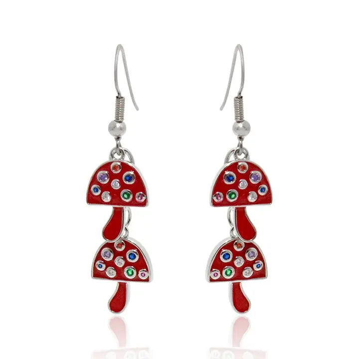 Red Double Mushrooms  dangly  earrings