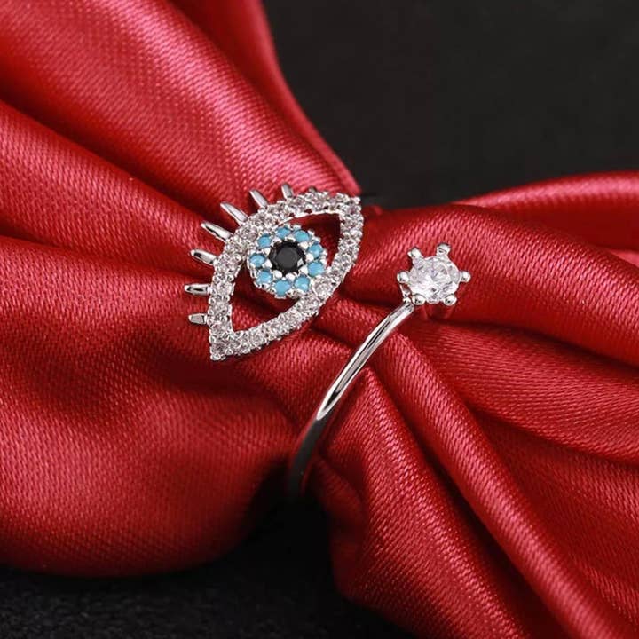 Evil Eye silver Design Adjustable Ring