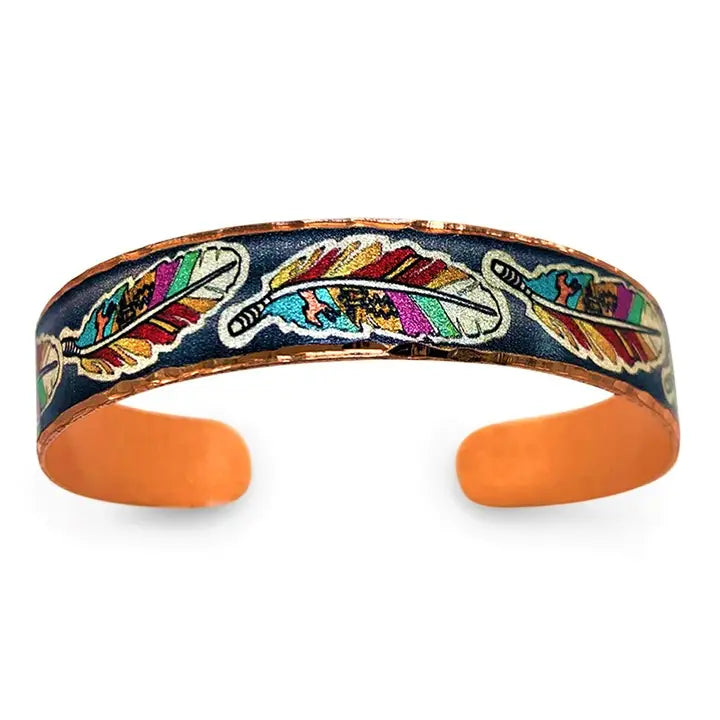 Colorful Feather Artwork Copper Cuff Bracelet BSN-04