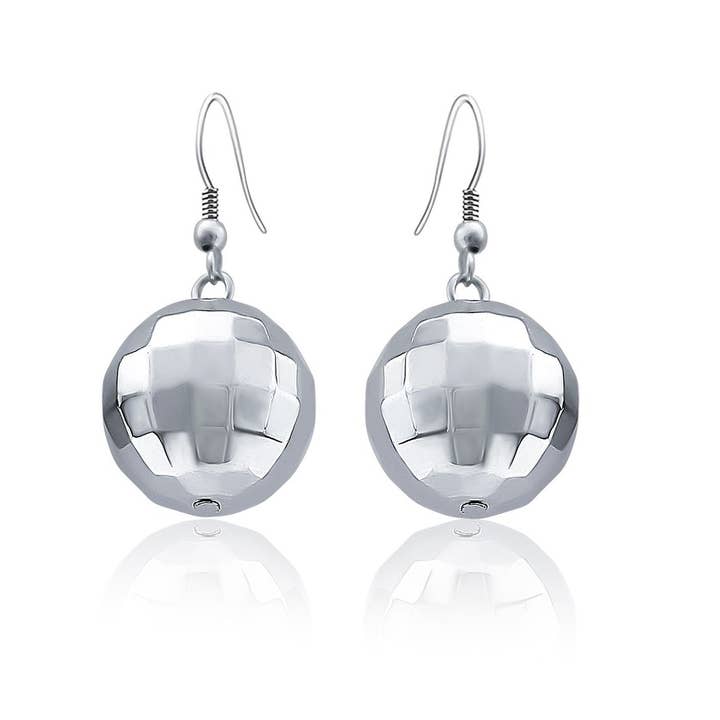 steel dangly Disco ball Earrings