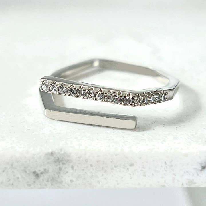 Double sided zirconia stones  Adjustable Ring