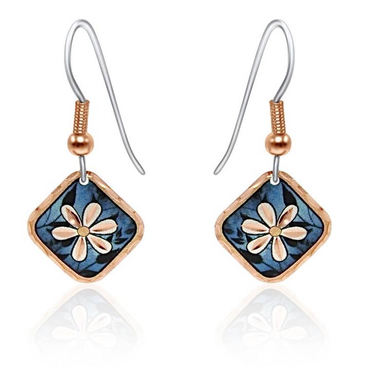 Dark Blue  Flower with   Earrings