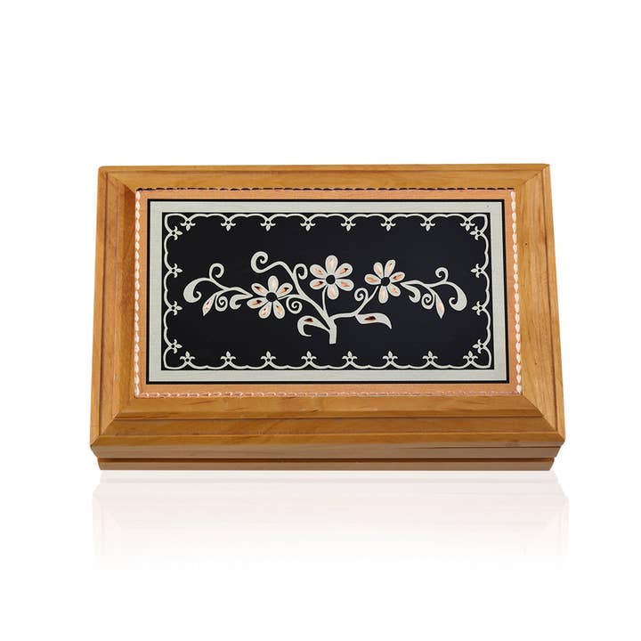 Wooden Box Black Flower