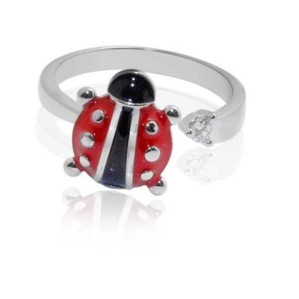 stainless Lady bug  adjustable fidget ring