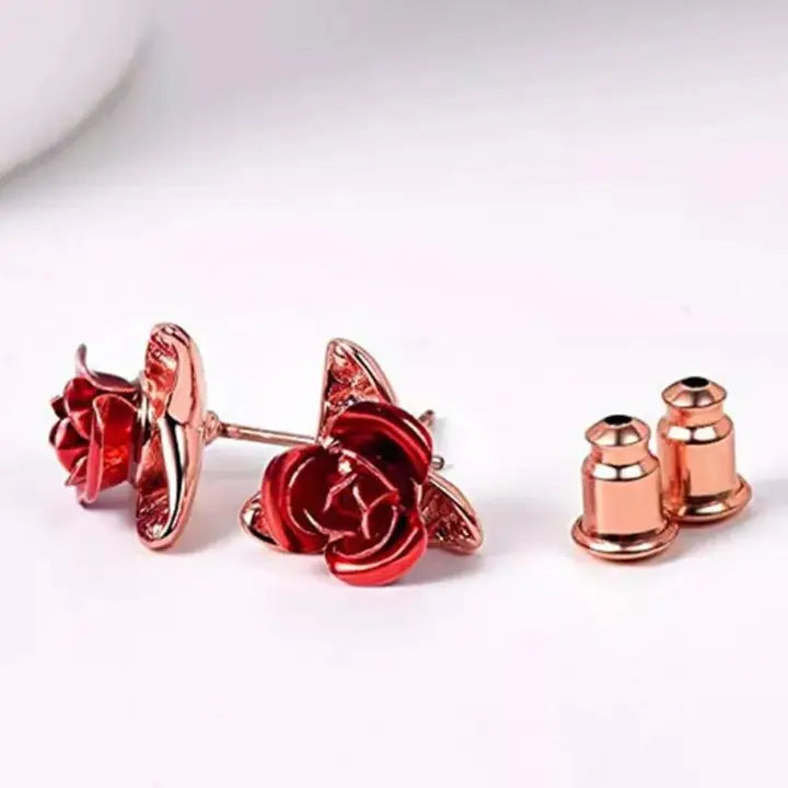 Red Rose Rose gold  stud  Earrings