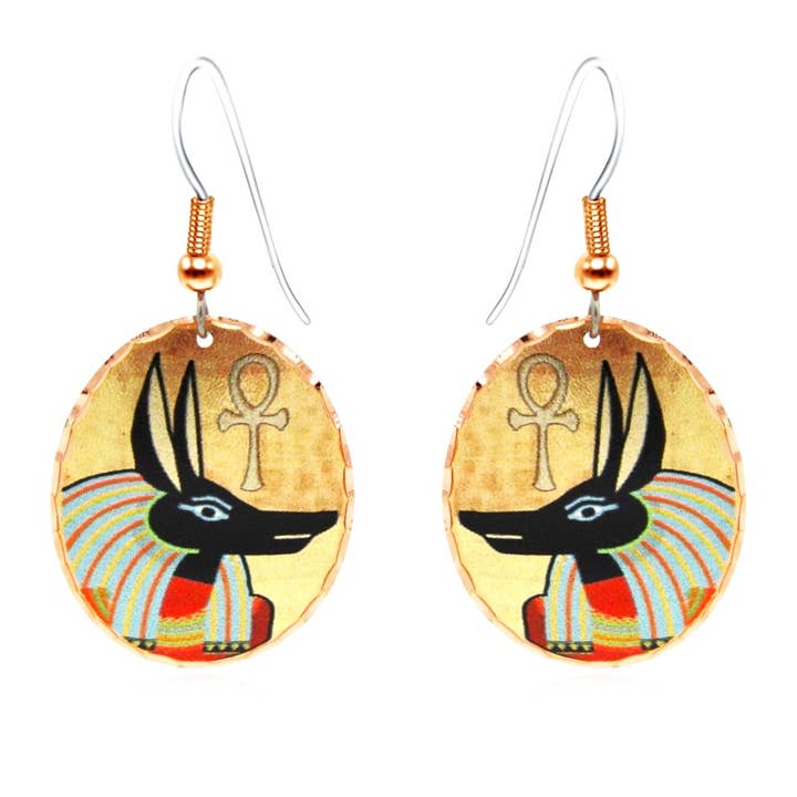 Ancient Egyptian Lotus Earrings Anubis God of Death Earrings