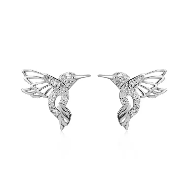 Handmade Silver Hummingbird Stud Earrings