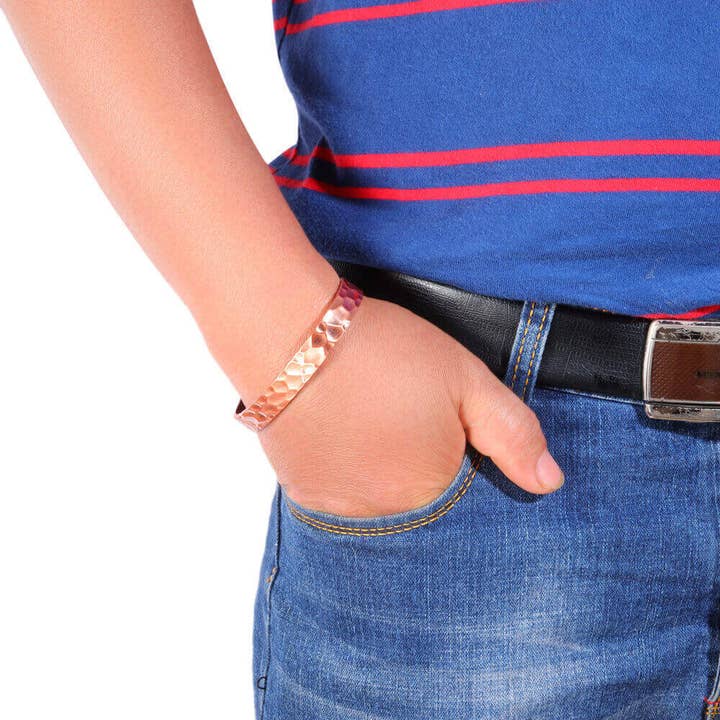 Copper hammered magnetic adjustable bracelet