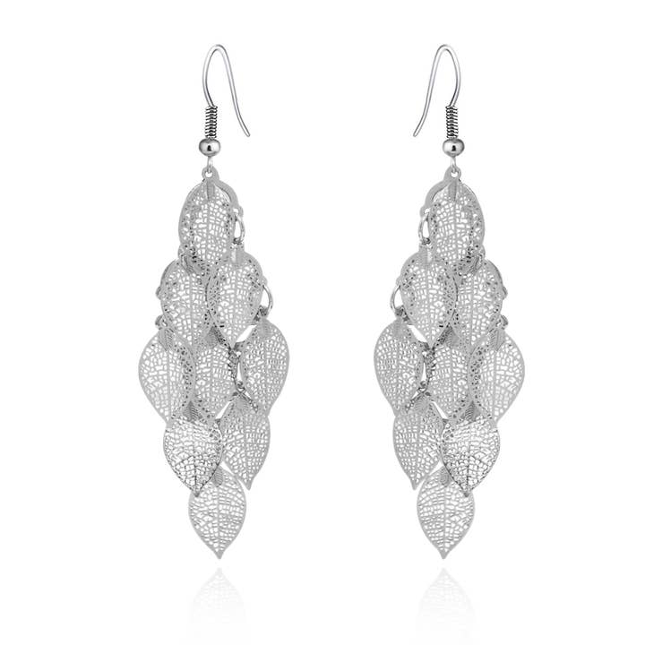 multi small  Leaves  silver  color earrings