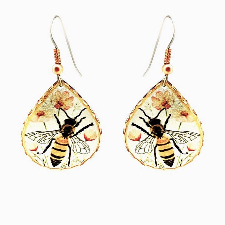 Teardrop Copper Bee Earrings
