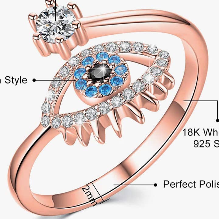 rose gold evil eye   Adjustable Ring stainless steel