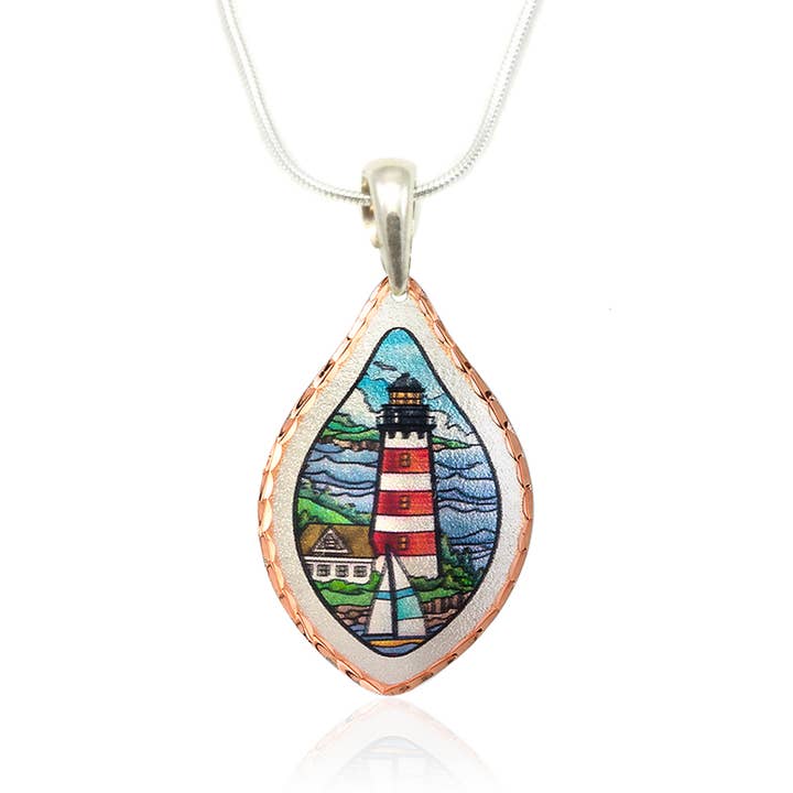 Lighthouse  with Sailboat design  necklace