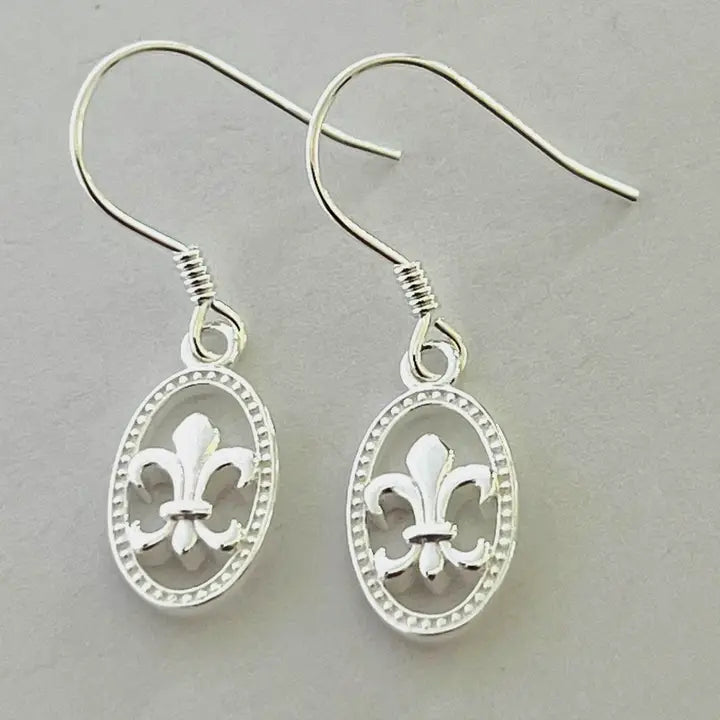 Fleur de lis design 925 Silver  earrings