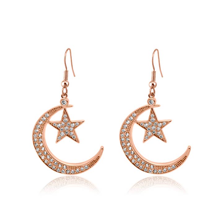 Moon and Star Rose gold  Earrings