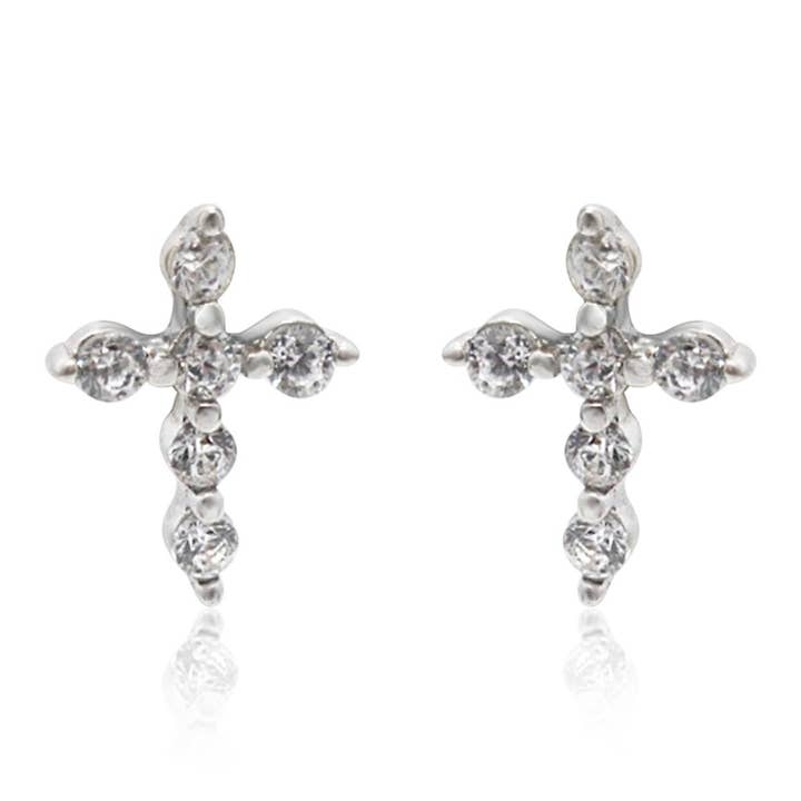 Sterling silver zirconium stud tiny Cross  Earrings