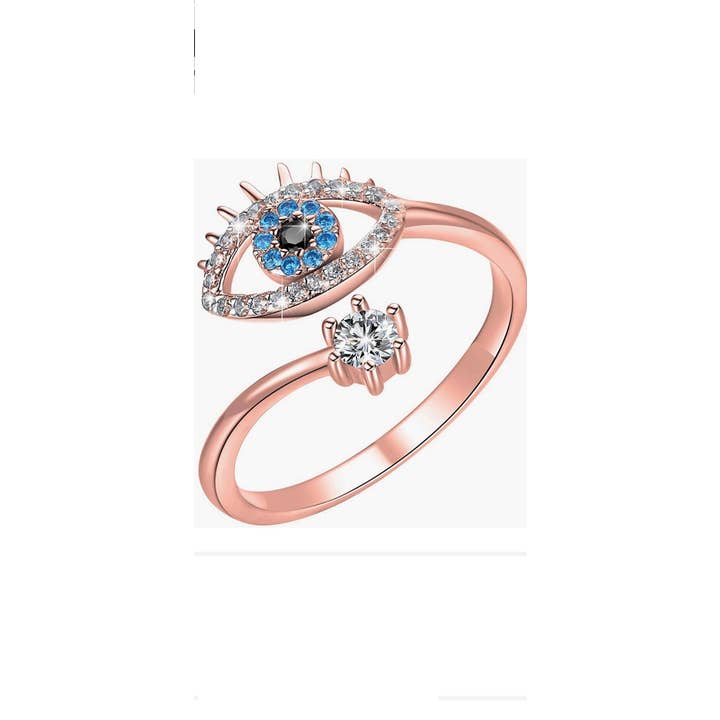 rose gold evil eye   Adjustable Ring stainless steel