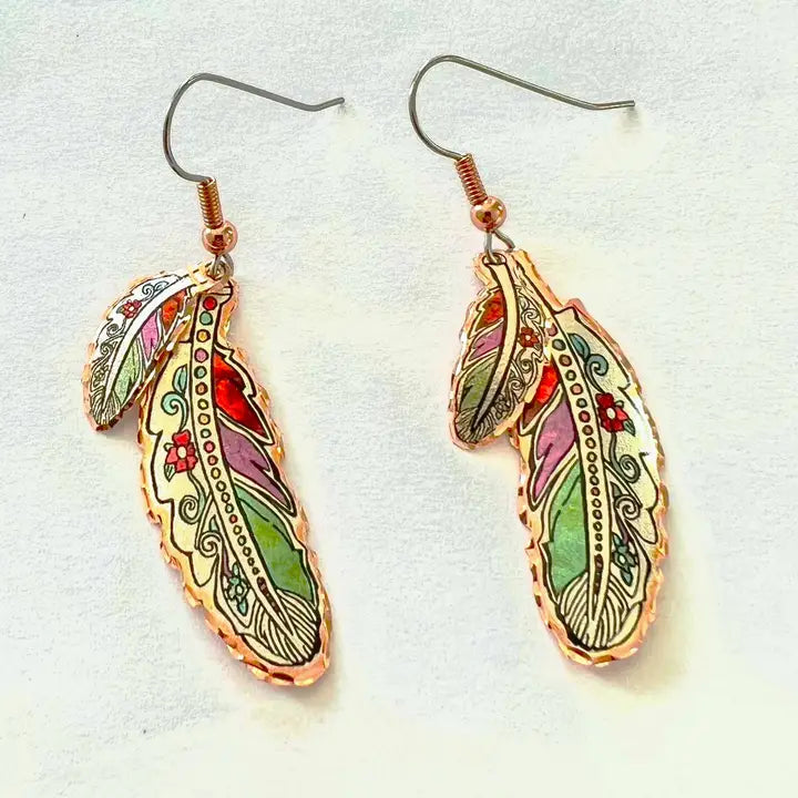 Double Feather Copper Earrings YM-01