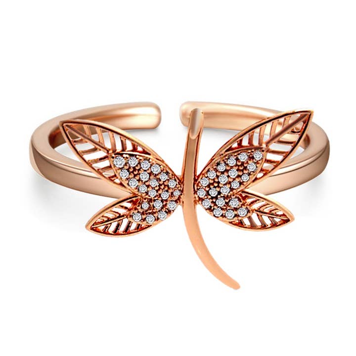 Unique Dragonfly Adjustable rose gold Ring