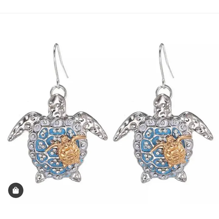 turtle blue enamel patterns earrings
